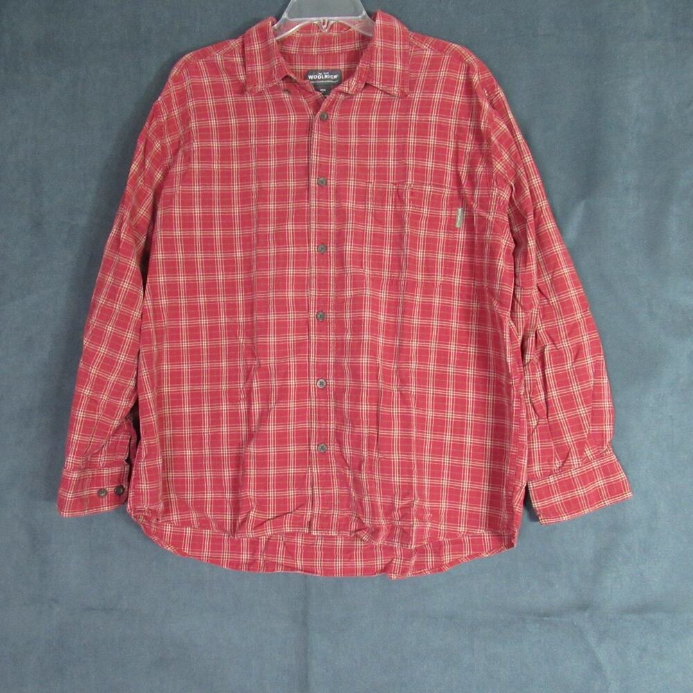 Woolrich Shirt Mens Size XL Red Plaid Long Sleeve Button Up Outdoor Cabincore